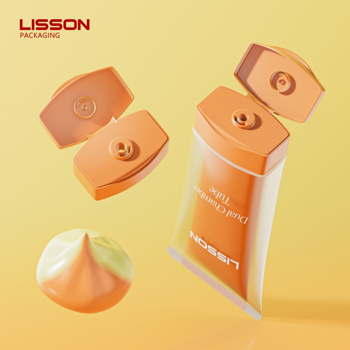 Dual Chamber Cosmetic Tube with Smiley Face Shape Tube Outlet