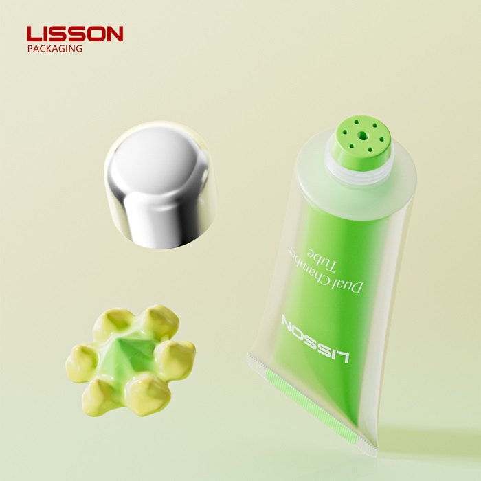 Dual Chamber Cosmetic Tube with Flower Shape Outlet