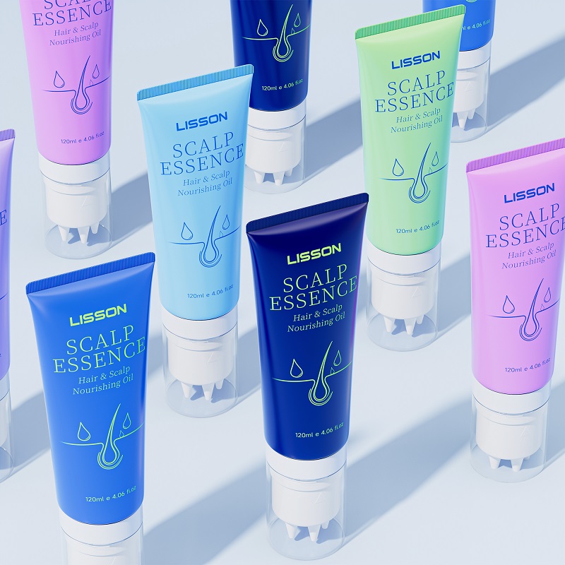 D40 scalp treatment squeeze tube collection arranged for product display
