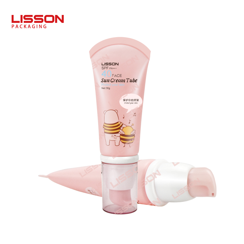 Cosmetic packaging tube with pump